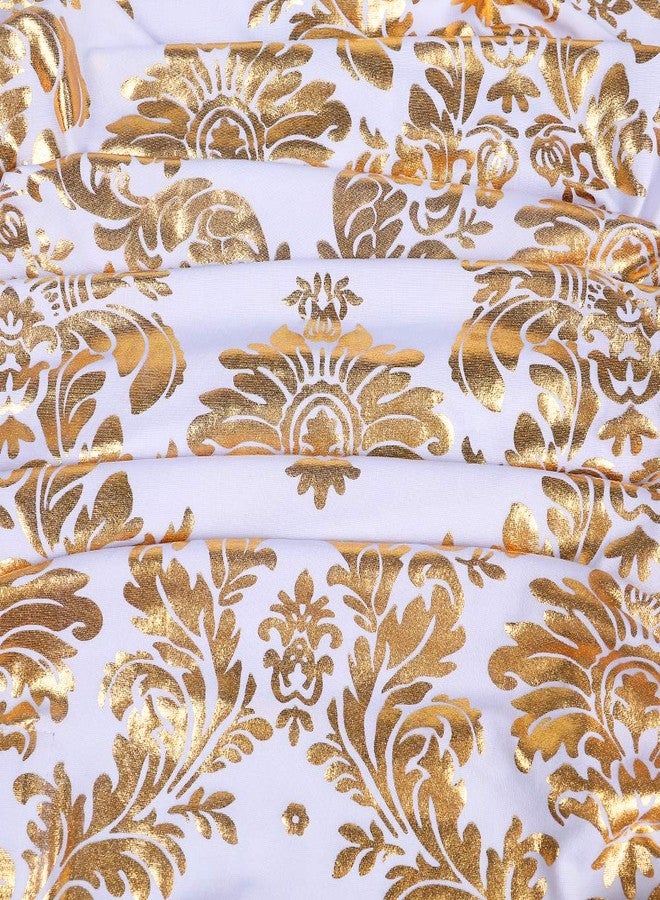 Desirable Life Pack of 1 Dining Chair Covers Bronzing Gold Flower Print Removable Washable Spandex Stretch Decorative Chair Slipcovers Set for Party Wedding Home Decorations - Gold+White - Image 3